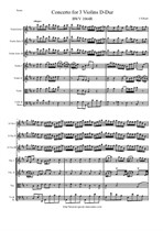 Bach J.S. Concerto for 3 Violins & Strings - Score & all Parts